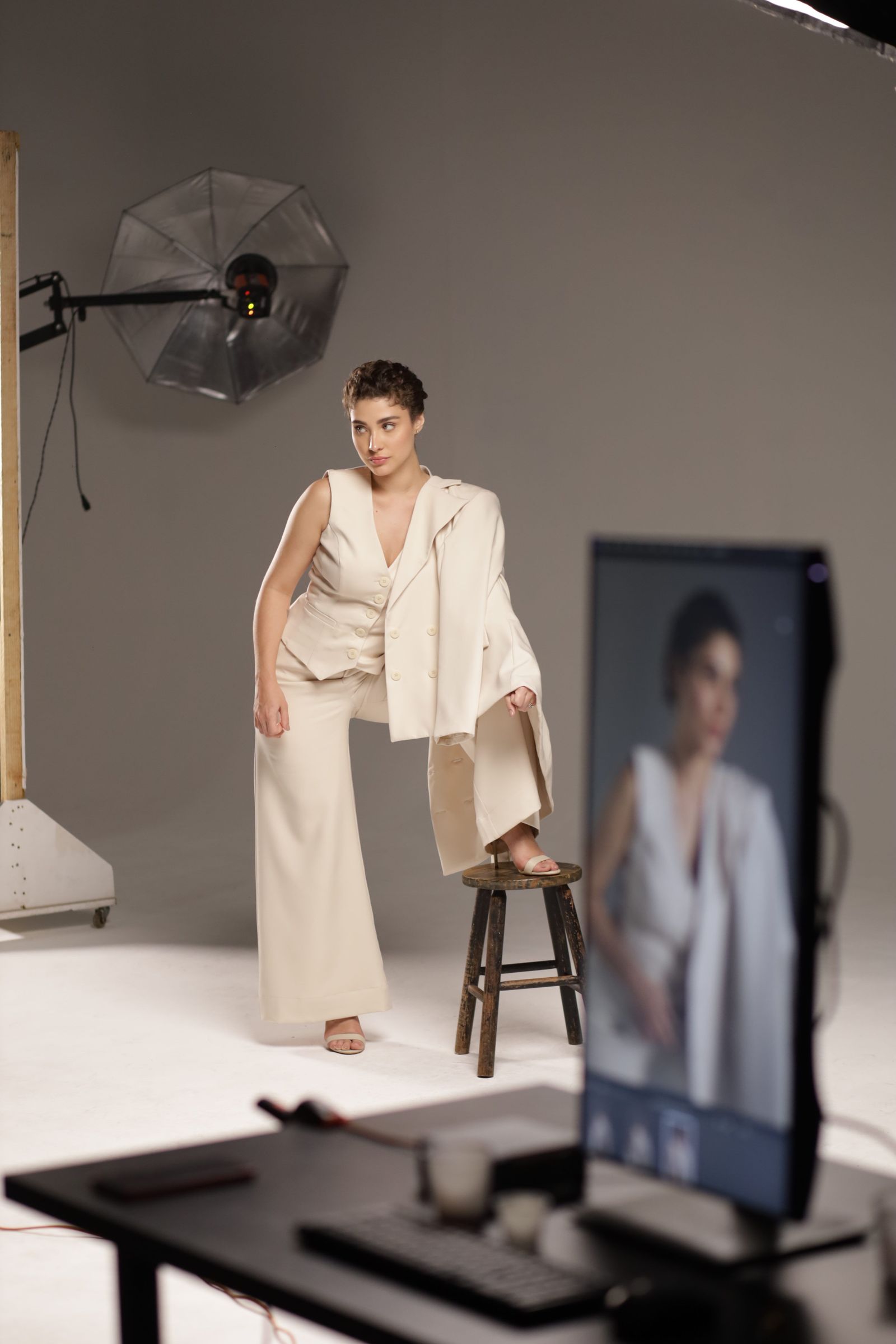 Editorial fashion portrait in a studio